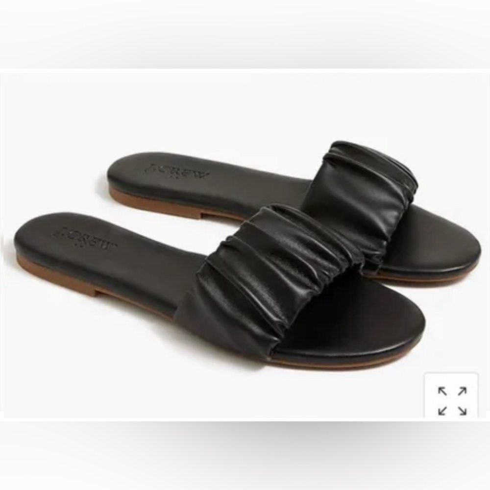 J. Crew NWT Gathered Super Soft‎ Leather Slide Sandals - Black